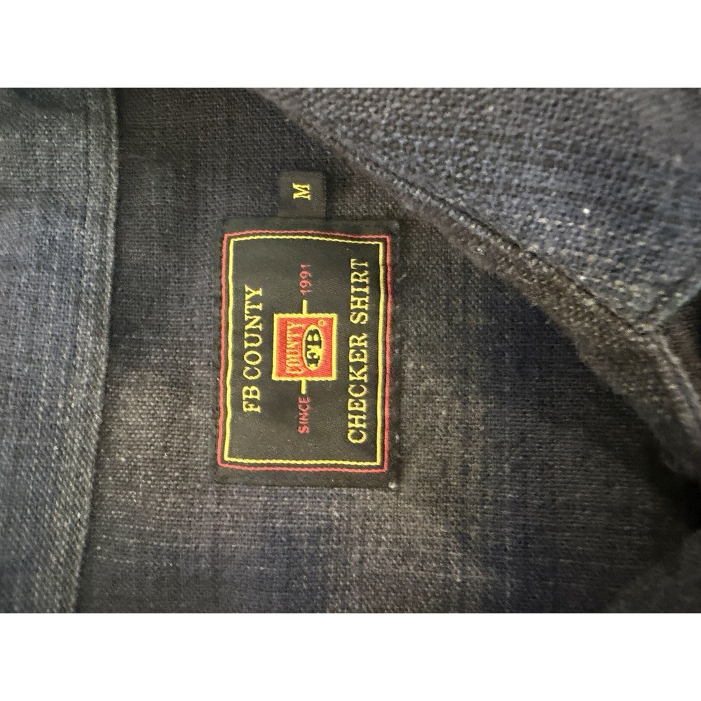FB County Short Sleeve Checker Flannel Shirt Blue Black Grey Plaid Mens Medium - Picture 3 of 7
